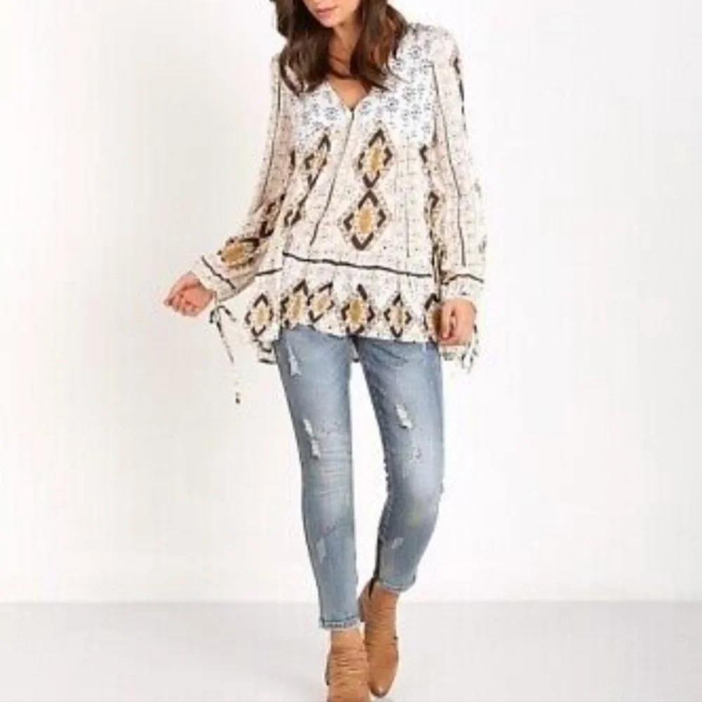 Free People Down by the Bay Tunic Ivory Combo